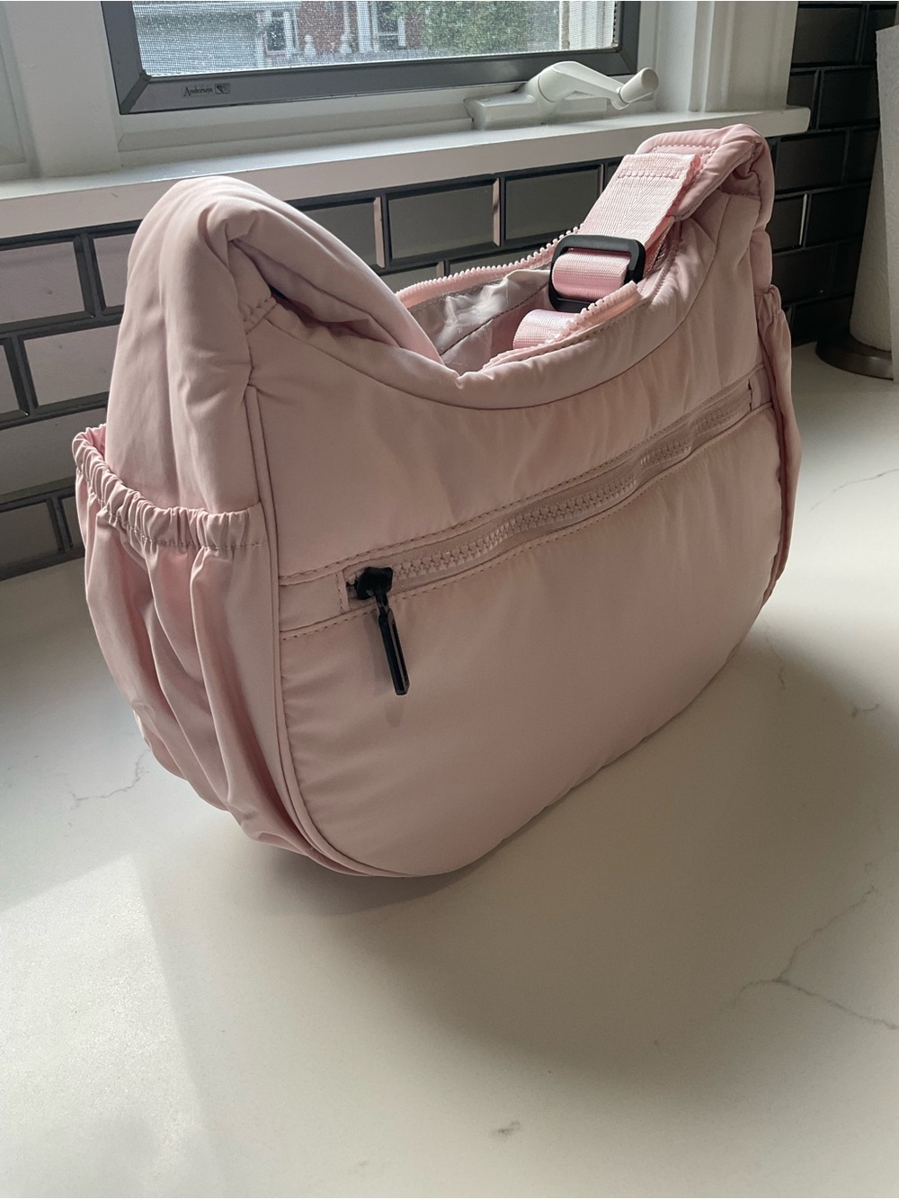 Soft Pink Crossbody puffer Hobo Bag